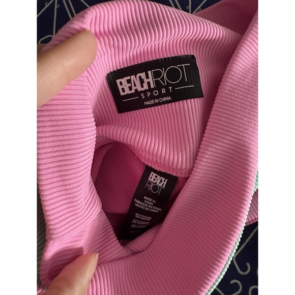 BEACH RIOT Leggings XS Ribbed Colorblock Pink Mint High Rise Stretch Yoga Gym - Picture 9 of 9